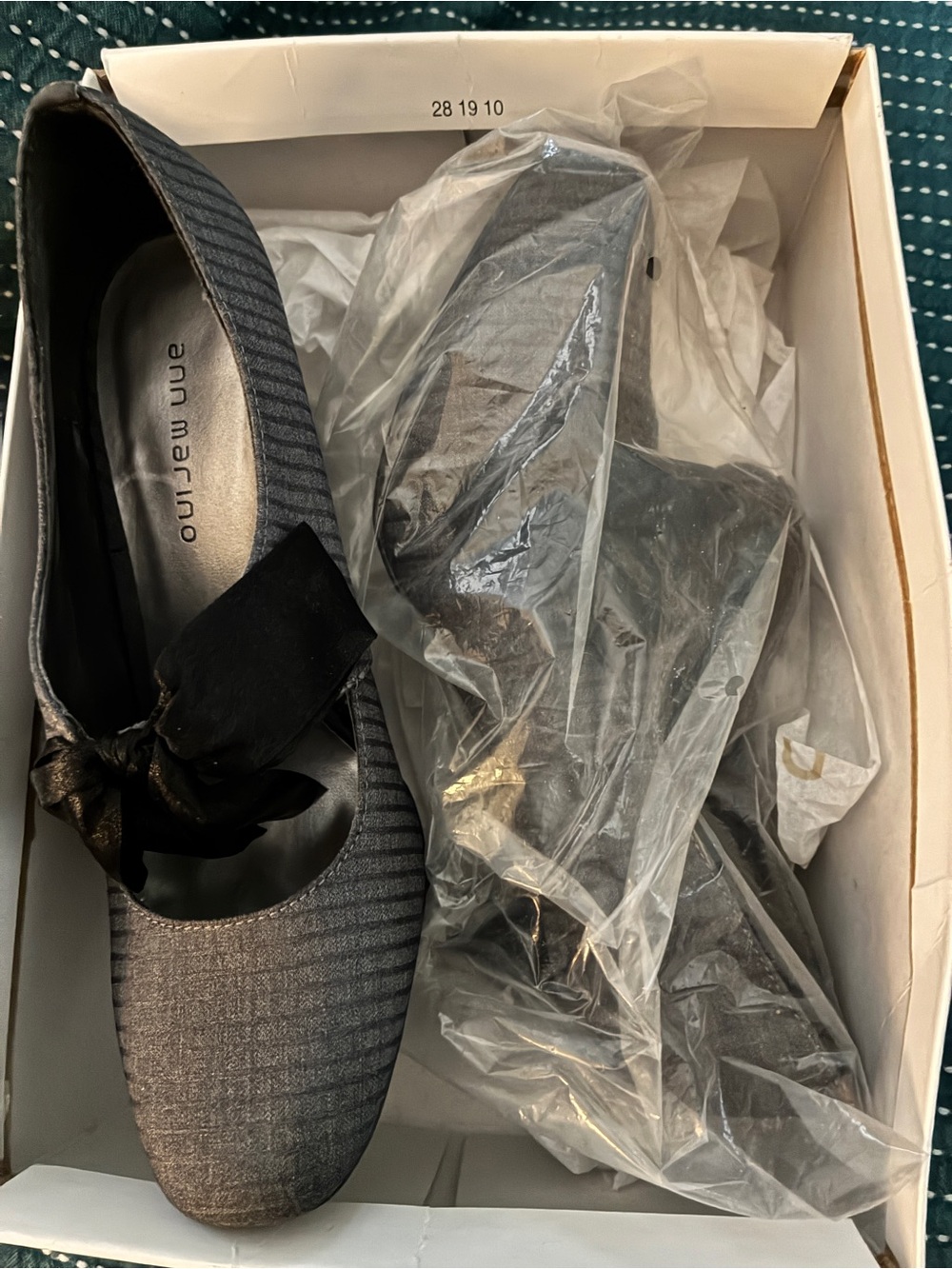 Ann Marino Charcoal Gray Ballet Flats with Black Ribbon